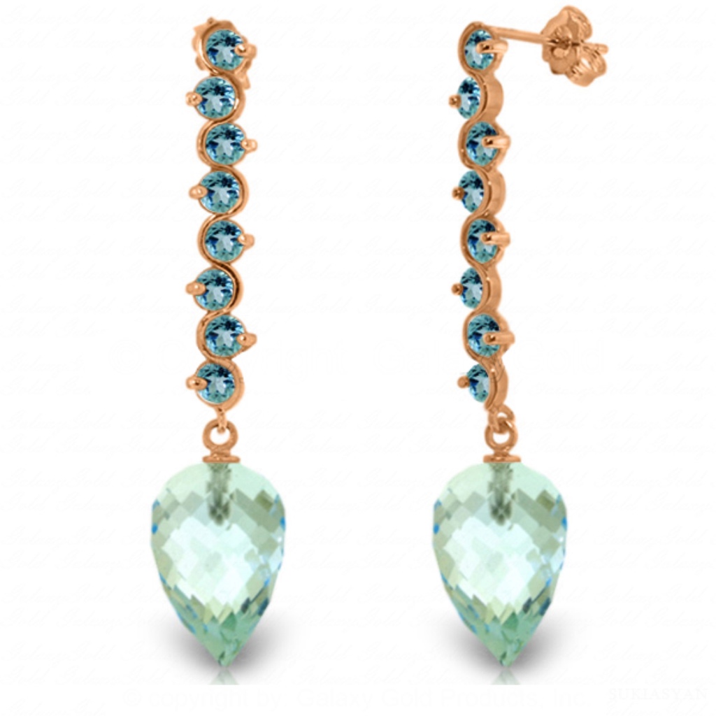 Gold Earrings With Drop Briolette Blue Topaz 1100$
